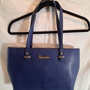 Blue Tote Bag with Gold Hardware